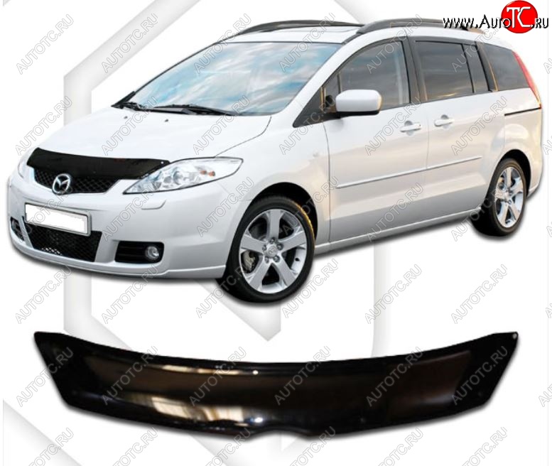 2 079 р. Дефлектор капота CA-Plastic Mazda Premacy (2005-2010) (серия Classic черный, Без надписи)  с доставкой в г. Кемерово