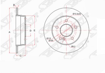 Задний тормозной диск SAT (не вентилируемый, d258 мм) Mercedes-Benz C-Class S202 дорестайлинг универсал (1992-1997)