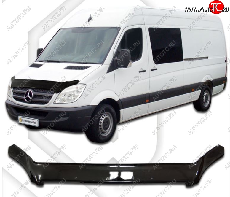 2 899 р. Дефлектор капота CA-Plastic Mercedes-Benz Sprinter W906 (2006-2013) (Classic черный, Без надписи)  с доставкой в г. Кемерово