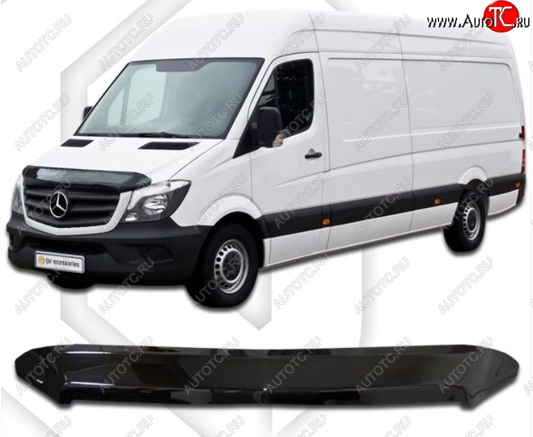 2 079 р. Дефлектор капота CA-Plastiс Mercedes-Benz Sprinter W906 рестайлинг (2014-2018) (Classic черный, Без надписи)  с доставкой в г. Кемерово