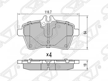 1 179 р. Колодки тормозные SAT (передние) Mercedes-Benz A class W169 дорестайлинг, хэтчбэк 5 дв. (2005-2008)  с доставкой в г. Кемерово. Увеличить фотографию 1