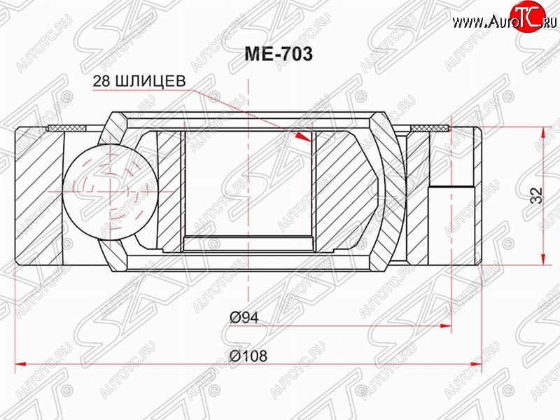 1 869 р. Шрус (внутренний) SAT (28*108 мм)  Mercedes-Benz Vito  W638 (1996-2003), Opel Omega  A (1986-1994)  с доставкой в г. Кемерово