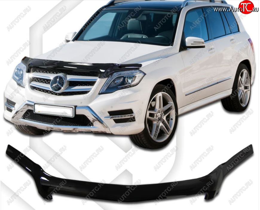 2 159 р. Дефлектор капота CA-Plastic  Mercedes-Benz GLK class  X204 (2008-2015) дорестайлинг, рестайлинг (Classic черный, Без надписи)  с доставкой в г. Кемерово