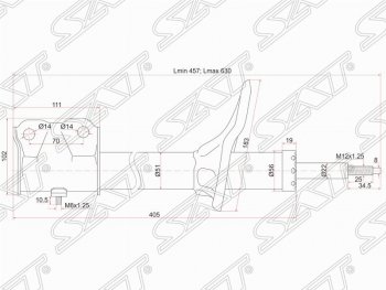 3 999 р. Амортизатор передний (2WD, 4WD) SAT (L 175, установка на левую или правую сторону)  Mitsubishi Airtek - Outlander  CU  с доставкой в г. Кемерово. Увеличить фотографию 1