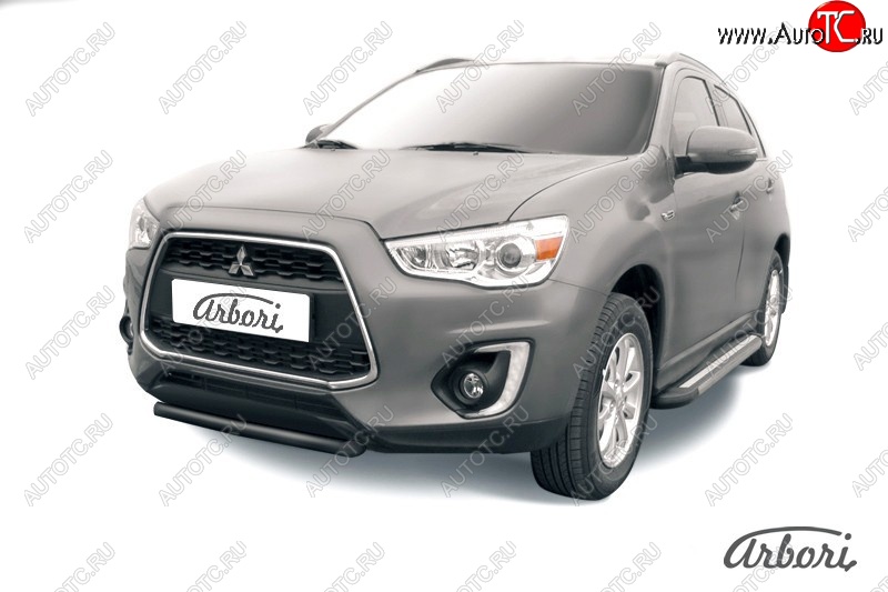 6 569 р. Защита переднего бампера Arbori (короткая, черная, 1 труба d57 mm).  Mitsubishi ASX (2013-2016) 1-ый рестайлинг  с доставкой в г. Кемерово