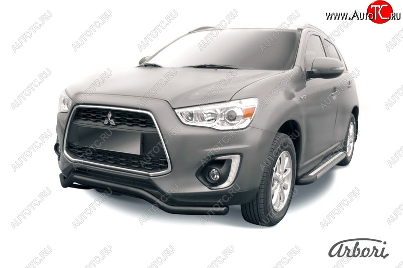 8 279 р. Защита переднего бампера Arbori (волна, черная, 1 труба d57 mm).  Mitsubishi ASX (2013-2016) 1-ый рестайлинг  с доставкой в г. Кемерово