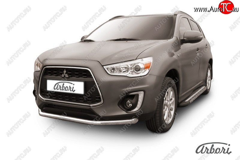 17 819 р. Защита переднего бампера Arbori (нержавейка, 1 труба d57 mm).  Mitsubishi ASX (2013-2016) 1-ый рестайлинг  с доставкой в г. Кемерово