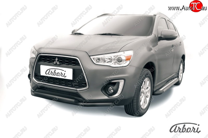 8 819 р. Защита переднего бампера Arbori (черная, 2 трубы d57 и 42 mm)  Mitsubishi ASX (2013-2016) 1-ый рестайлинг  с доставкой в г. Кемерово