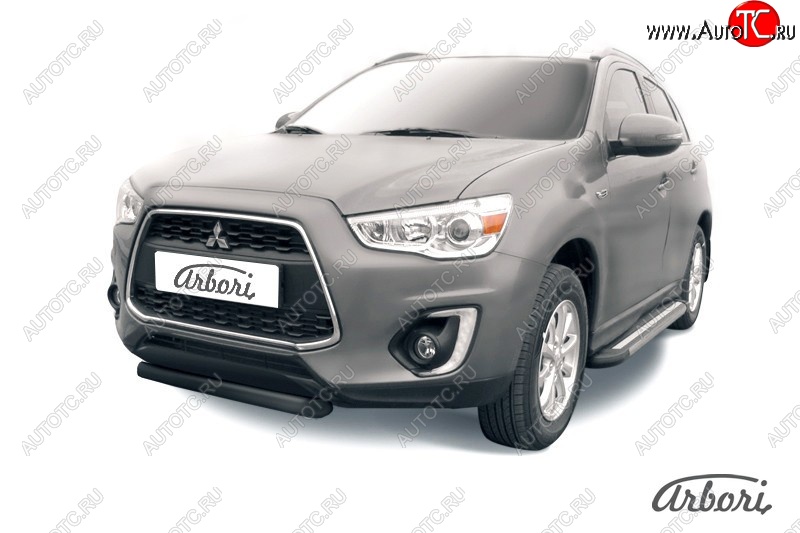 7 199 р. Защита переднего бампера Arbori (короткая, черная, 1 труба d76 mm). Mitsubishi ASX 1-ый рестайлинг (2013-2016)  с доставкой в г. Кемерово