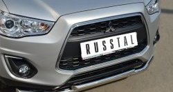 17 899 р. Защита переднего бампера (2 трубыØ63 и 42 мм, нержавейка) SLITKOFF  Mitsubishi ASX (2013-2016) 1-ый рестайлинг  с доставкой в г. Кемерово. Увеличить фотографию 2