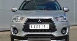 17 899 р. Защита переднего бампера (2 трубыØ63 и 42 мм, нержавейка) SLITKOFF  Mitsubishi ASX (2013-2016) 1-ый рестайлинг  с доставкой в г. Кемерово. Увеличить фотографию 1