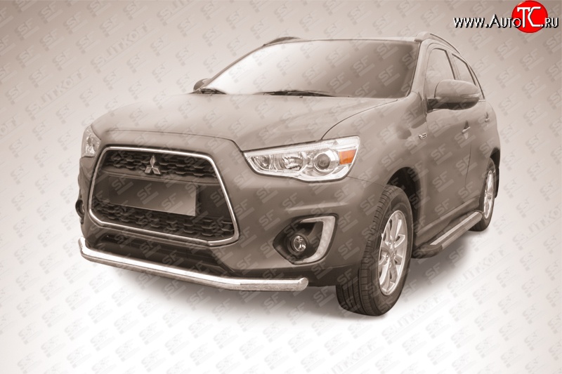 14 849 р. Одинарная защита переднего бампера диаметром 76 мм Slitkoff  Mitsubishi ASX (2013-2016) 1-ый рестайлинг (Цвет: нержавеющая полированная сталь)  с доставкой в г. Кемерово