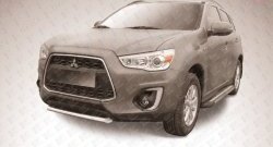 12 599 р. Защита переднего бампера из короткой трубы диаметром 57 мм Slitkoff  Mitsubishi ASX (2013-2016) 1-ый рестайлинг (Нержавейка, Полированная)  с доставкой в г. Кемерово. Увеличить фотографию 1