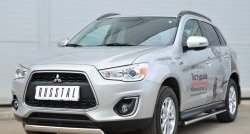 9 749 р. Защита переднего бампера (Ø75х42 мм, нержавейка) Russtal Mitsubishi ASX 1-ый рестайлинг (2013-2016)  с доставкой в г. Кемерово. Увеличить фотографию 4