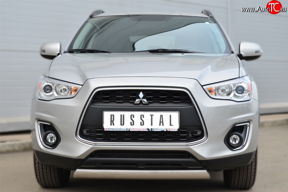 9 749 р. Защита переднего бампера (Ø75х42 мм, нержавейка) Russtal Mitsubishi ASX 1-ый рестайлинг (2013-2016)  с доставкой в г. Кемерово