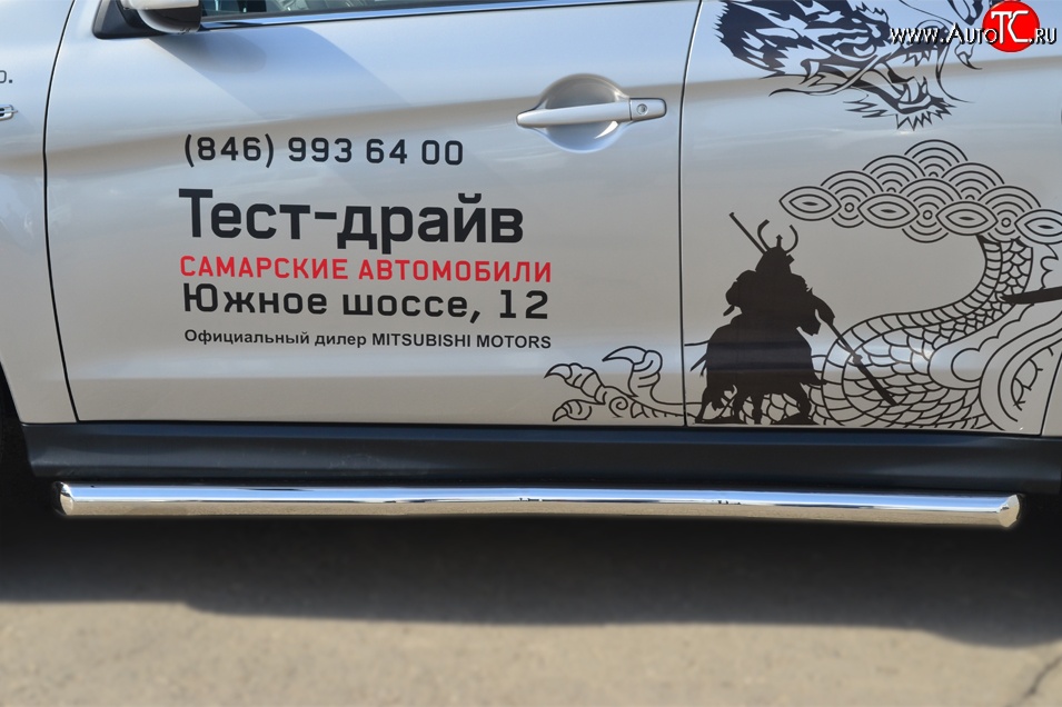 76 999 р. Защита порогов из круглой трубы диаметром 63 мм Russtal Mitsubishi ASX 1-ый рестайлинг (2013-2016) (Защита порогов с со скосами на торцах (вариант 1))  с доставкой в г. Кемерово