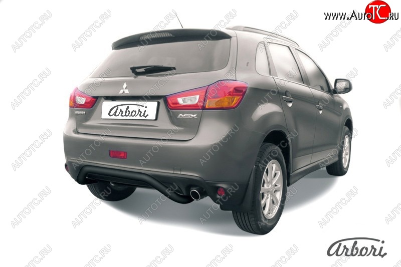 9 719 р. Защита заднего бампера Arbori (скоба, черная, 1 труба d57 mm). Mitsubishi ASX 1-ый рестайлинг (2013-2016)  с доставкой в г. Кемерово