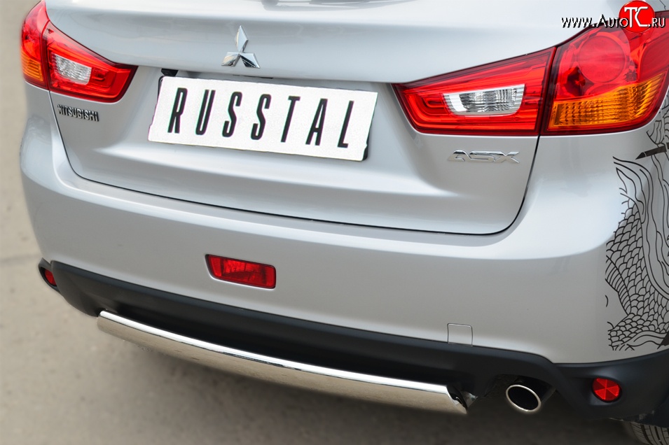 10 949 р. Защита заднего бампера (Ø75x42 мм, нержавейка) Russtal Mitsubishi ASX 1-ый рестайлинг (2013-2016)  с доставкой в г. Кемерово