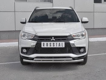 Защита переднего бампера (2 трубы Ø63 и 42 мм, нержавейка) SLITKOFF Mitsubishi ASX (2017-2020) 2-ой рестайлинг