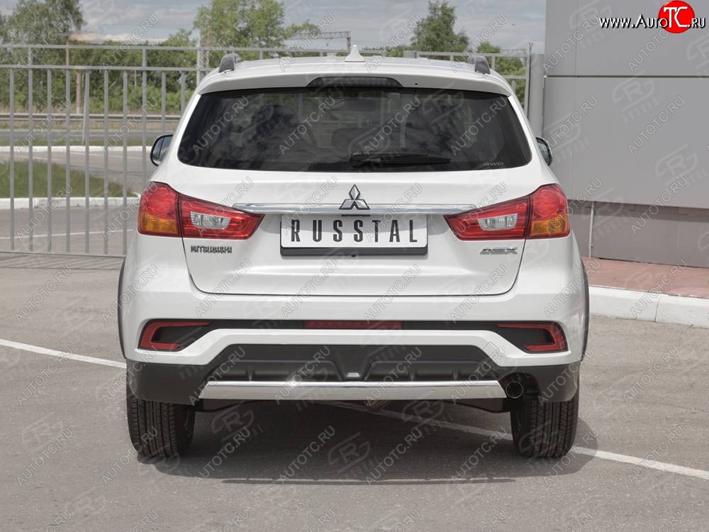 10 949 р. Защита заднего бампера (Ø75x42 мм, нержавейка) Russtal Mitsubishi ASX 2-ой рестайлинг (2017-2020)  с доставкой в г. Кемерово