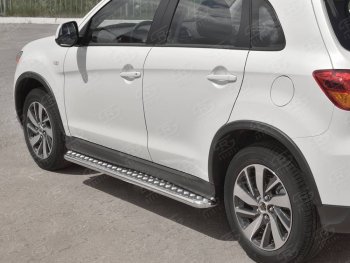 Порожки для ног SLITKOFF (Ø42 мм) Mitsubishi ASX (2017-2020) 2-ой рестайлинг (Лист алюминиевый, труба - сталь окрашенная в черный цвет)