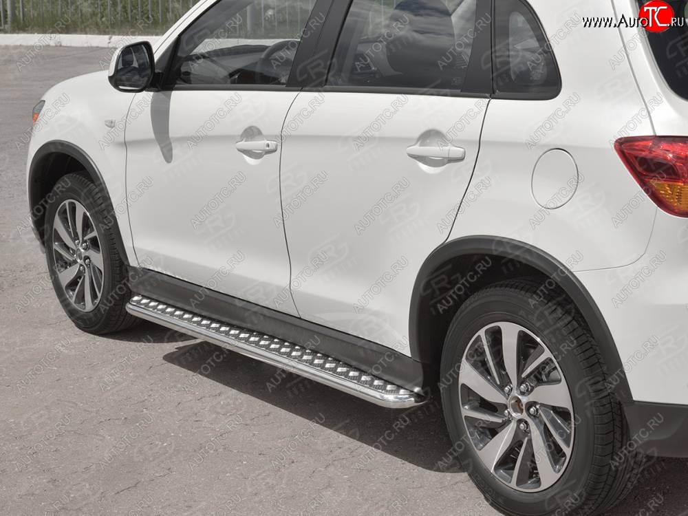 22 999 р. Порожки для ног SLITKOFF (Ø42 мм) Mitsubishi ASX 2-ой рестайлинг (2017-2020) (Лист алюминиевый, труба - сталь окрашенная в черный цвет)  с доставкой в г. Кемерово