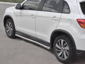Защита порогов (Ø63 мм, нержавейка) SLITKOFF Mitsubishi ASX 2-ой рестайлинг (2017-2020) (Металлические торцы под 45°)