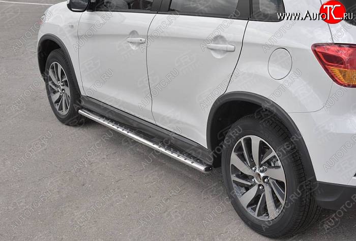 16 649 р. Защита порогов (Ø75x42 мм с проступью, нержавейка) Russtal Mitsubishi ASX 2-ой рестайлинг (2017-2020)  с доставкой в г. Кемерово