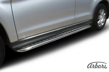 Защита штатных порогов с листом Arbori (труба - нержавейка d42, лист - алюминий) Mitsubishi ASX (2010-2012) дорестайлинг