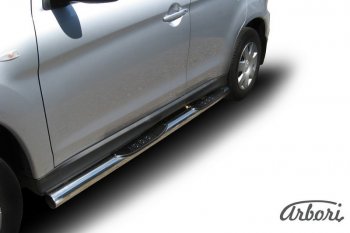 21 599 р. Защита штатных порогов Arbori (с проступью, нержавейка, d76 mm).  Mitsubishi ASX (2010-2012) дорестайлинг  с доставкой в г. Кемерово. Увеличить фотографию 2