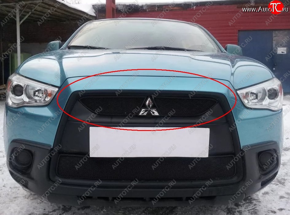 3 799 р. Защитная решётка в воздуховод автомобиля Russtal (черная) Mitsubishi ASX дорестайлинг (2010-2012)  с доставкой в г. Кемерово