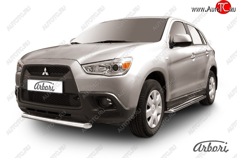 12 509 р. Защита переднего бампера Arbori (короткая, нержавейка, 1 труба d57 mm).  Mitsubishi ASX (2010-2012) дорестайлинг  с доставкой в г. Кемерово