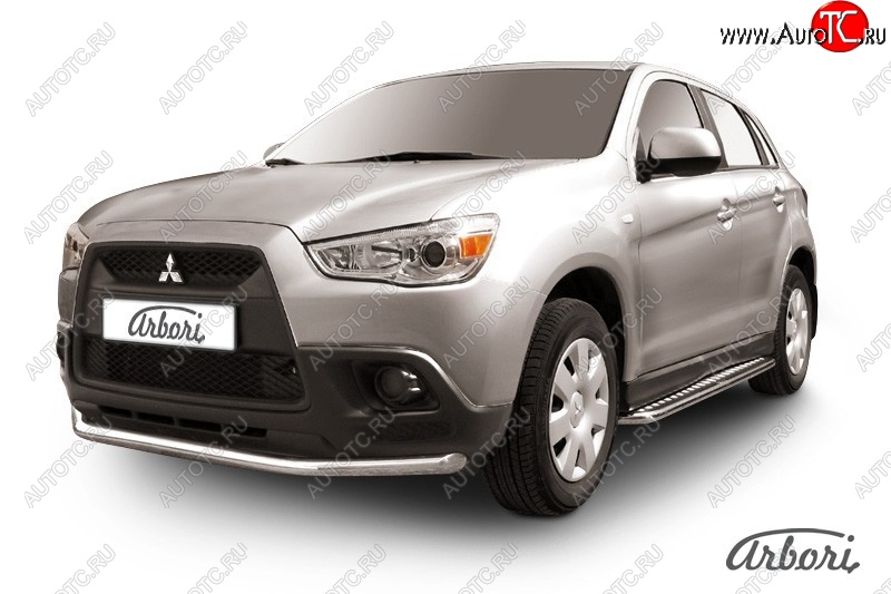13 319 р. Защита переднего бампера Arbori (нержавейка, 1 труба d57 mm).  Mitsubishi ASX (2010-2012) дорестайлинг  с доставкой в г. Кемерово