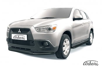 Защита переднего бампера Arbori (нержавейка, 2 трубы d57 и 42 mm) Mitsubishi ASX (2010-2012) дорестайлинг