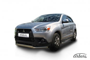 16 649 р. Защита переднего бампера Arbori (нержавейка, 2 трубы d57 и 42 mm)  Mitsubishi ASX (2010-2012) дорестайлинг  с доставкой в г. Кемерово. Увеличить фотографию 2