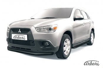 Защита переднего бампера Arbori (черная, 1 труба d76 mm). Mitsubishi ASX (2010-2012) дорестайлинг