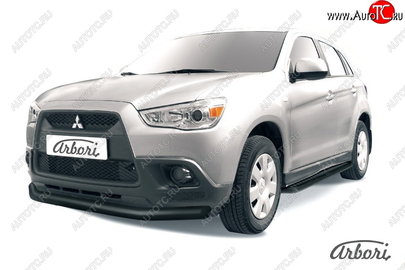 7 739 р. Защита переднего бампера Arbori (черная, 1 труба d76 mm).  Mitsubishi ASX (2010-2012) дорестайлинг  с доставкой в г. Кемерово