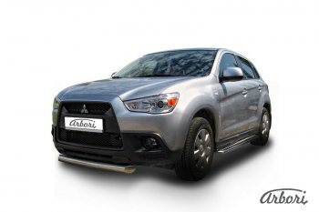 14 219 р. Защита переднего бампера Arbori (короткая, нержавейка, 1 труба d76 mm).  Mitsubishi ASX (2010-2012) дорестайлинг  с доставкой в г. Кемерово. Увеличить фотографию 2