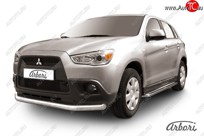 14 669 р. Защита переднего бампера Arbori (нержавейка, 1 труба d76 mm).  Mitsubishi ASX (2010-2012) дорестайлинг  с доставкой в г. Кемерово