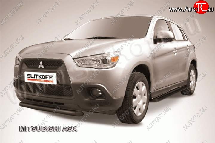 8 849 р. Защита переднего бампера из труб d57 Slitkoff  Mitsubishi ASX (2010-2012) дорестайлинг (Цвет: серебристый)  с доставкой в г. Кемерово