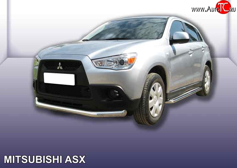 14 849 р. Одинарная защита переднего бампера диаметром 76 мм Slitkoff  Mitsubishi ASX (2010-2012) дорестайлинг (Нержавейка, Полированная)  с доставкой в г. Кемерово