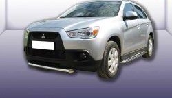 12 649 р. Защита переднего бампера из короткой трубы диаметром 57 мм Slitkoff  Mitsubishi ASX (2010-2012) дорестайлинг (Нержавейка, Полированная)  с доставкой в г. Кемерово. Увеличить фотографию 1