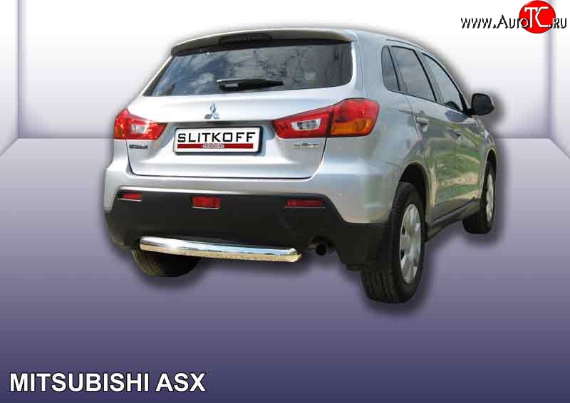 12 999 р. Защита заднего бампера из короткой трубы диаметром 76 мм Slitkoff Mitsubishi ASX дорестайлинг (2010-2012) (Нержавейка, Полированная)  с доставкой в г. Кемерово