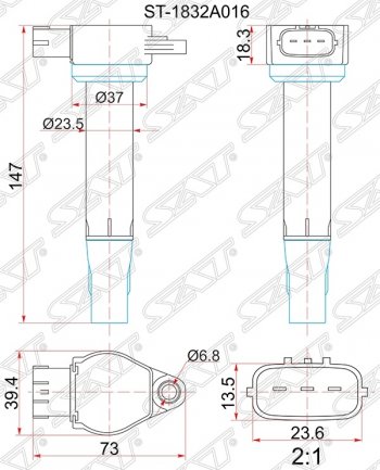 1 369 р. Катушка зажигания SAT Mitsubishi Lancer 10 CY седан рестайлинг (2011-2017)  с доставкой в г. Кемерово. Увеличить фотографию 1