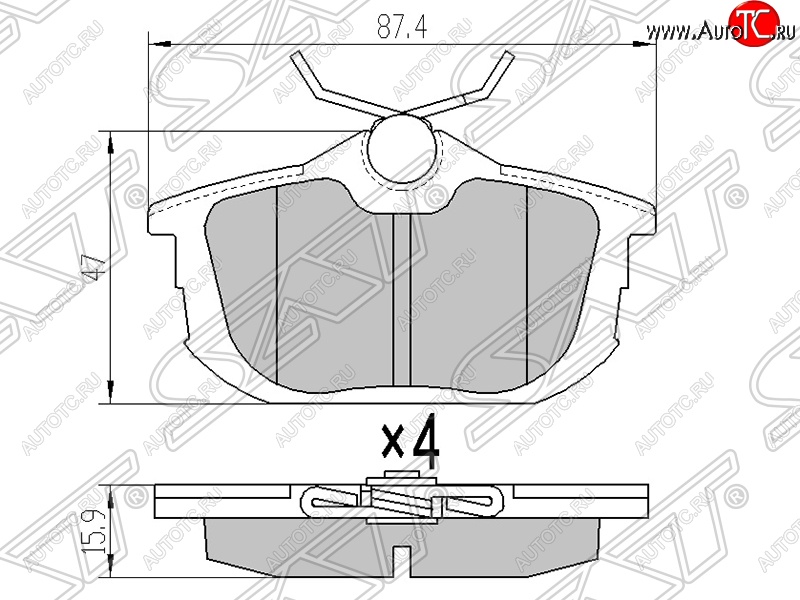 999 р. Колодки тормозные SAT (задние) Mitsubishi Colt Z20, Z30 хэтчбэк 3 дв. дорестайлинг (2002-2009)  с доставкой в г. Кемерово