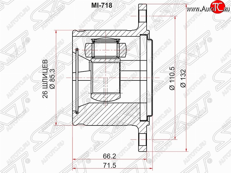 3 599 р. Шрус (внутренний/правый) SAT (26*110.5 мм) Mitsubishi L200 3 K6T-K7T дорестайлинг (1996-2005)  с доставкой в г. Кемерово