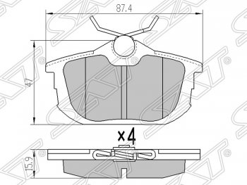 929 р. Колодки тормозные SAT (задние) Mitsubishi Lancer 9 CS седан 1-ый рестайлинг (2003-2005)  с доставкой в г. Кемерово. Увеличить фотографию 1