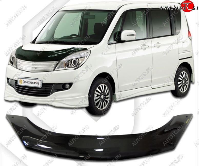 2 199 р. Дефлектор капота CA-Plastic  Mitsubishi Delica D:2  1 (2011-2015) (Classic черный, Без надписи)  с доставкой в г. Кемерово
