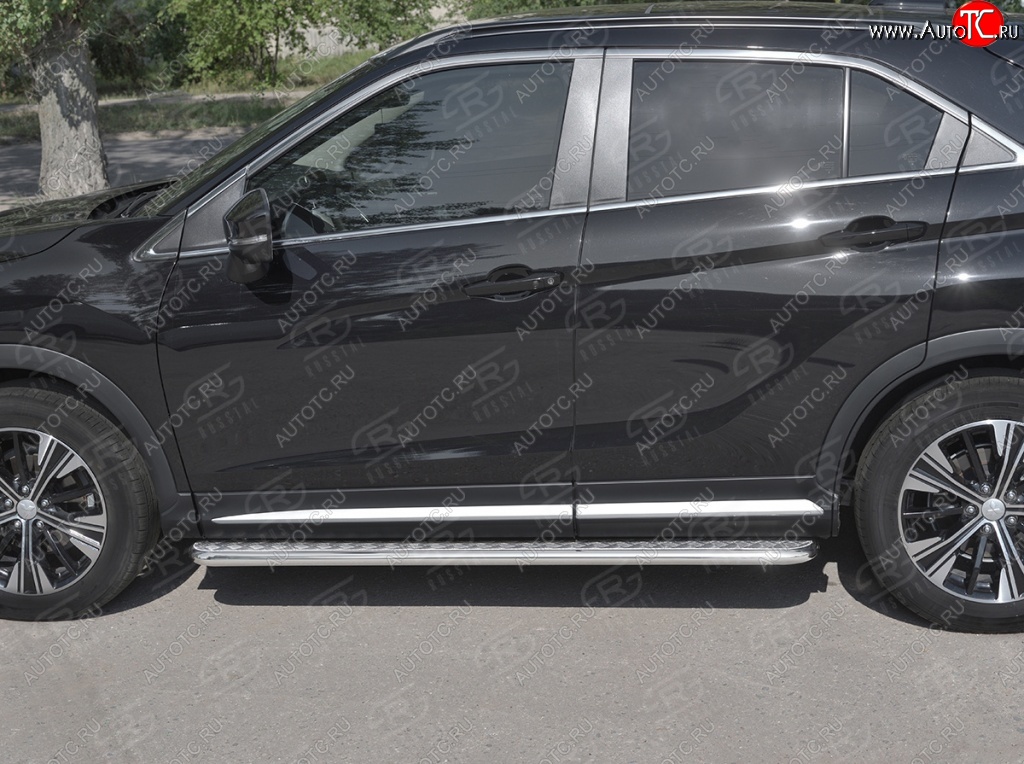 77 999 р. Пороги труба d42 с листом Russtal Mitsubishi Eclipse Cross GK дорестайлинг (2017-2021) (Лист алюм, проф. нерж)  с доставкой в г. Кемерово