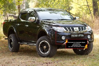 1 839 р. Накладки на фары (реснички) RA Mitsubishi L200 5 KK,KL дорестайлинг (2015-2019) (Неокрашенные)  с доставкой в г. Кемерово. Увеличить фотографию 2